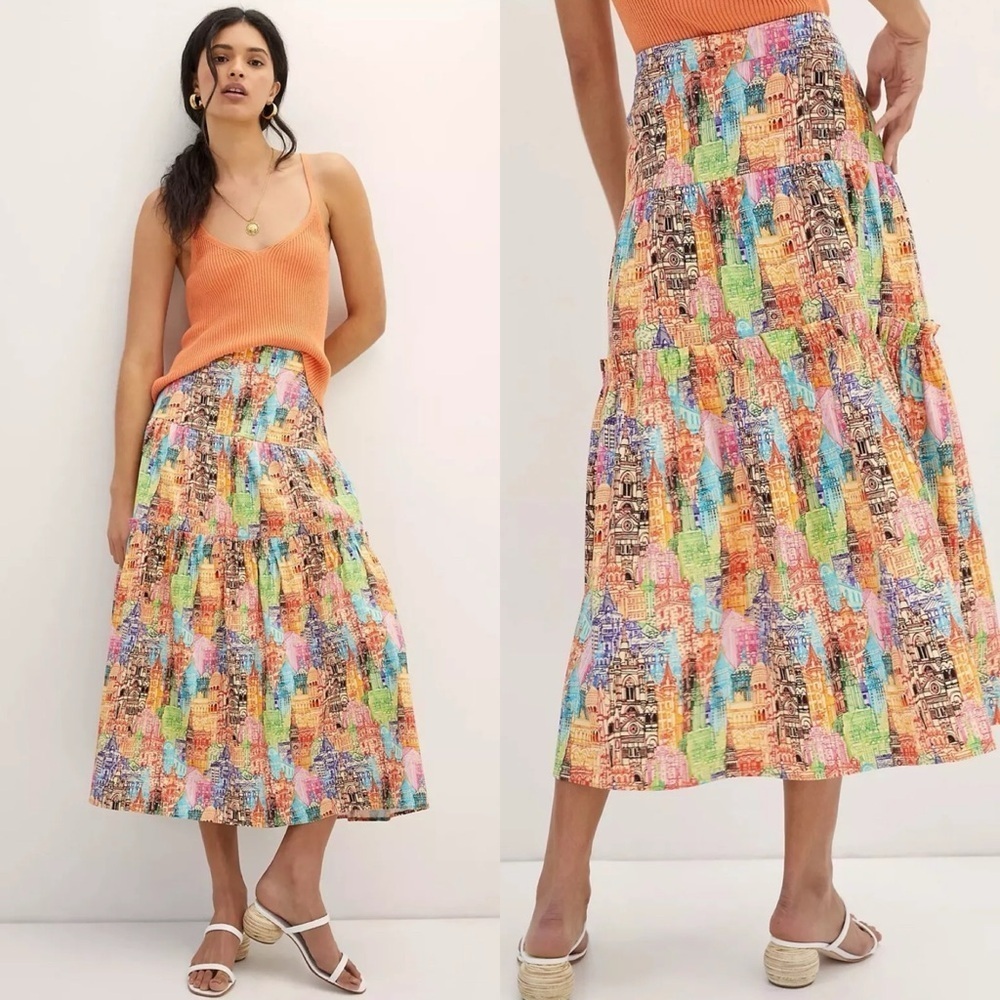 NWT Anthropologie Eva Franco Size 12 Villa Tiered Maxi Skirt Vacation Resort